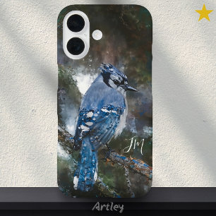 Blue Jay Birdwatching Bird Painting Custom Name  iPhone 16 Case