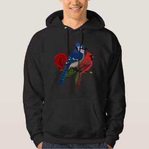 Blue Jay Cardinal Bird Valentine's Day Rose Birdlo Hoodie