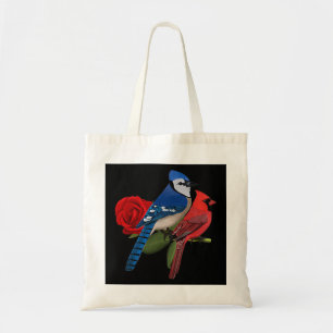 Blue Jay Cardinal Bird Valentine's Day Rose Birdlo Tote Bag