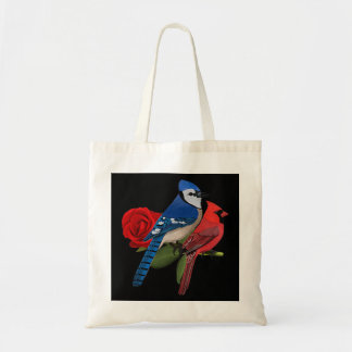 Blue Jay Cardinal Bird Valentine's Day Rose Birdlo Tote Bag