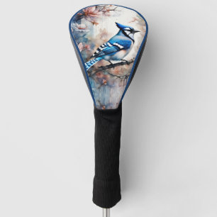 Blue Jay Cherry Blossoms watercolor Golf Head Cover