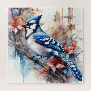 Blue Jay Cherry Blossoms watercolor Jigsaw Puzzle