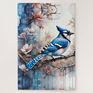 Blue Jay Cherry Blossoms watercolor Jigsaw Puzzle