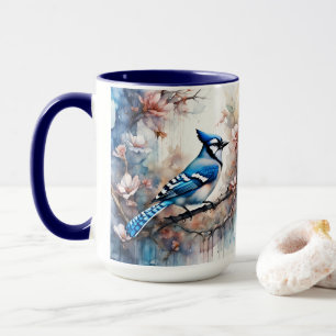 Blue Jay Cherry Blossoms watercolor Mug
