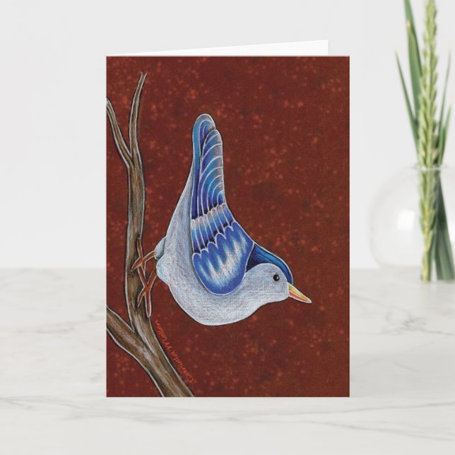 Blue Jay Climbing on Tree Trunk Greeting Card (Front)
