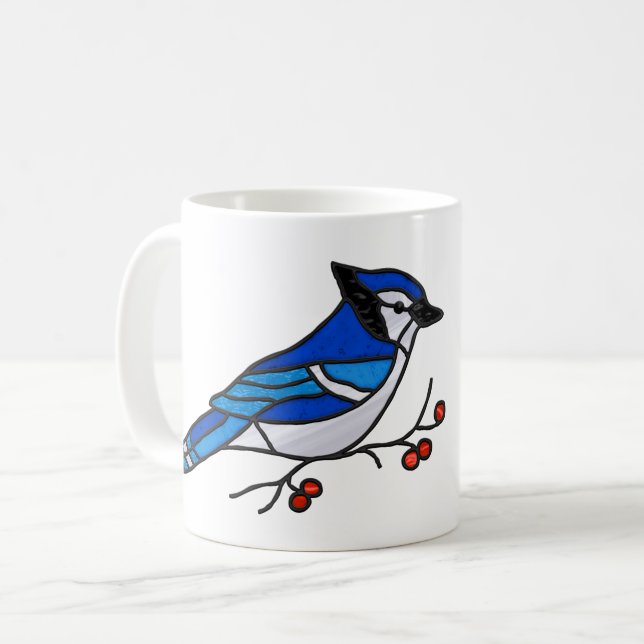 Blue Jay Digital Stained Glass Suncatcher Mug (Front Left)