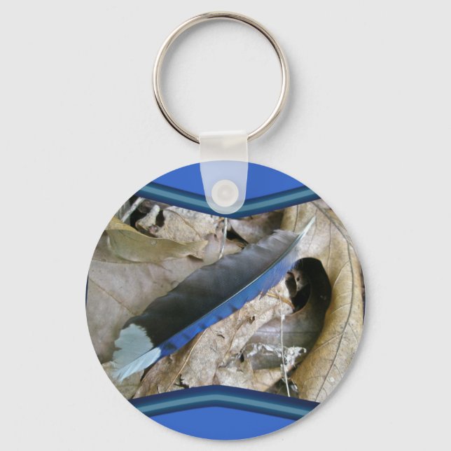 Blue Jay Feather Coordinating Items Key Ring (Front)