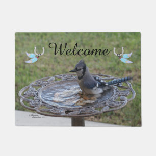 Blue Jay Feathers Spiegeland Welcome Doormat