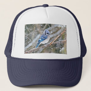Blue Jay in a Snowstorm Trucker Hat