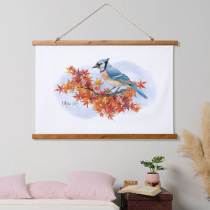 Blue Jay in Fall Colors Hanging Tapestry