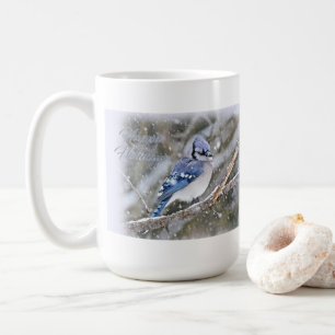 Blue Jay in Snow Christmas Holiday Coffee Mug