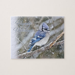 Blue Jay in Snow Christmas Holiday Jigsaw Puzzle