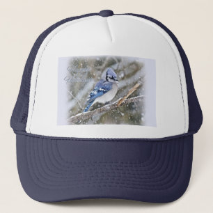 Blue Jay in Snow Christmas Holiday Trucker Hat