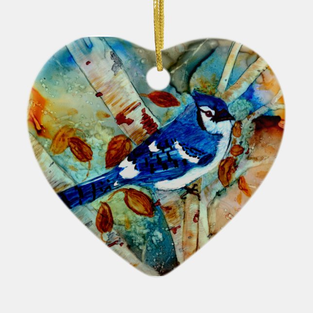 Blue Jay in the Tree Ceramic Tree Decoration (Front)