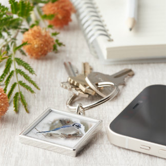 Blue Jay in Winter Snow Key Ring