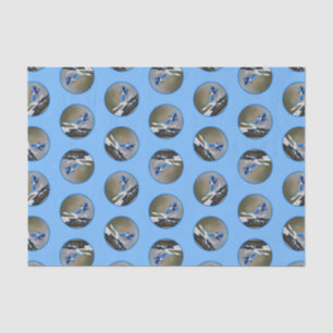 Blue Jay in Winter Snow Painting Original Bird Art Tissue Paper