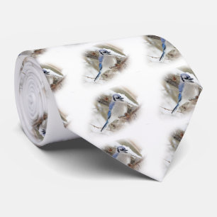 Blue Jay in Winter Snow Tie