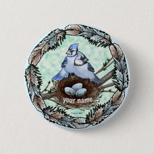 Blue Jay Nest  6 Cm Round Badge