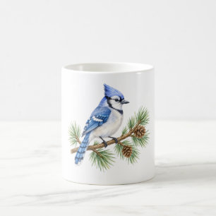 Blue Jay on a Pine Branch Coffee Mug