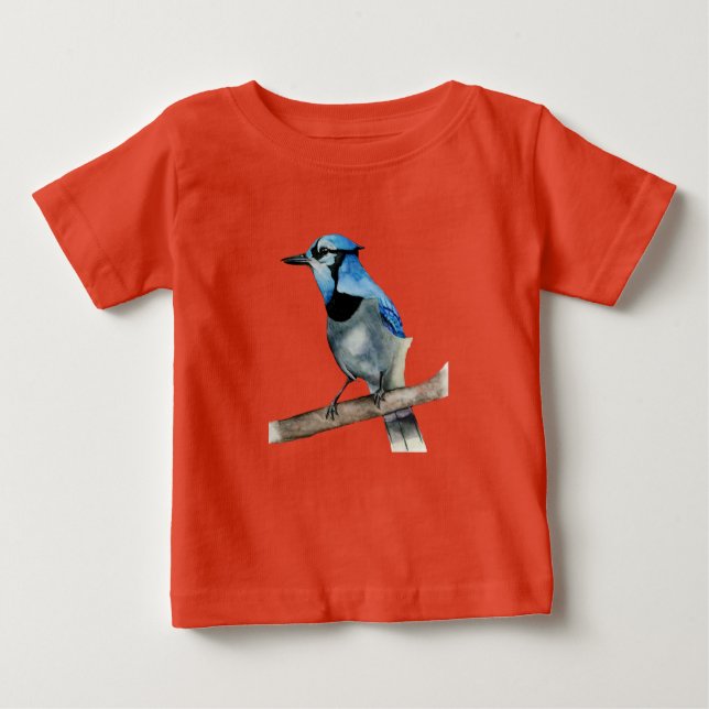 Blue Jay on Branch Watercolor Painting Baby T-Shirt (Front)