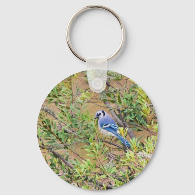 Blue Jay on Southern Wax Myrtle Key Ring (Front)