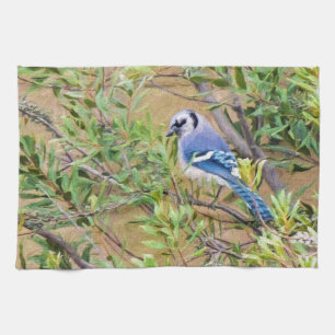 Blue Jay on Wax Myrtle Tea Towel