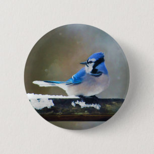 Blue Jay Painting - Original Bird Art 6 Cm Round Badge