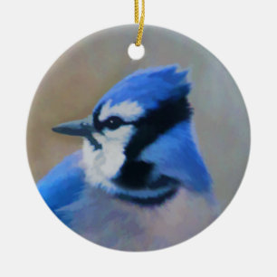 Blue Jay Painting - Original Bird Art Ceramic Ornament