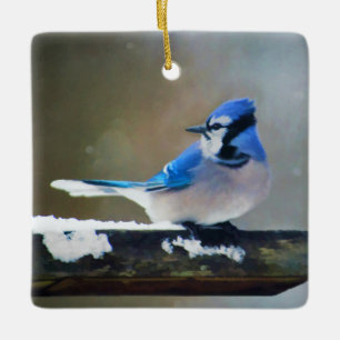 Blue Jay Painting - Original Bird Art Ceramic Ornament