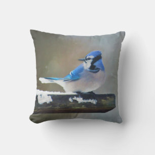 Blue Jay Painting - Original Bird Art Cushion