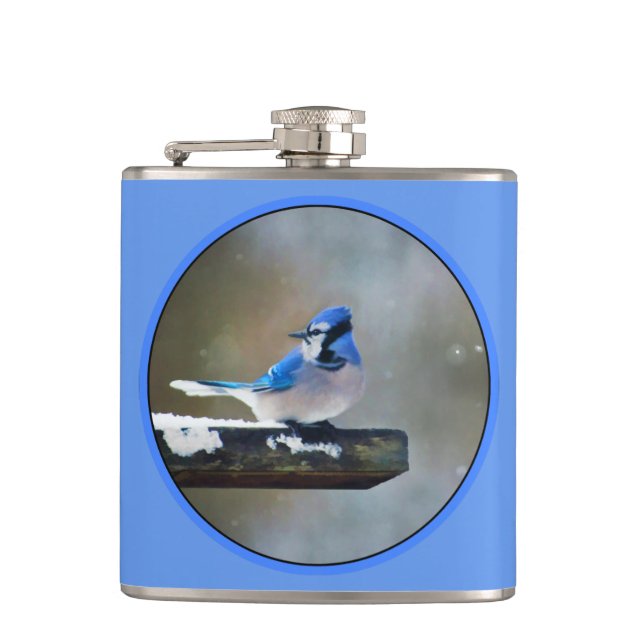 Blue Jay Painting - Original Bird Art Hip Flask (Front)