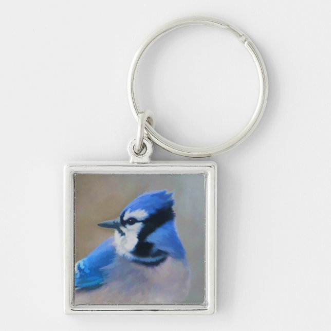 Blue Jay Painting - Original Bird Art Key Ring (Front)