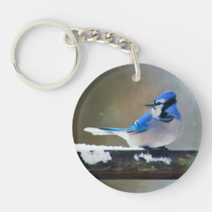 Blue Jay Painting - Original Bird Art Key Ring