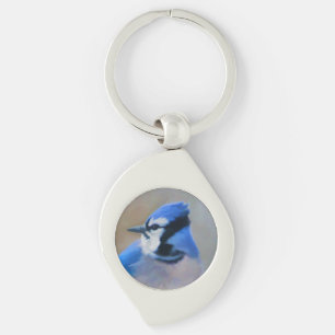 Blue Jay Painting - Original Bird Art Key Ring
