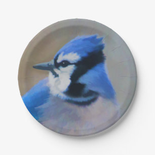 Blue Jay Painting - Original Bird Art Paper Plate