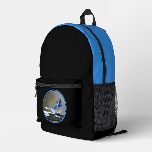 Blue Jay Painting - Original Bird Art Printed Backpack (Back Corner Right)