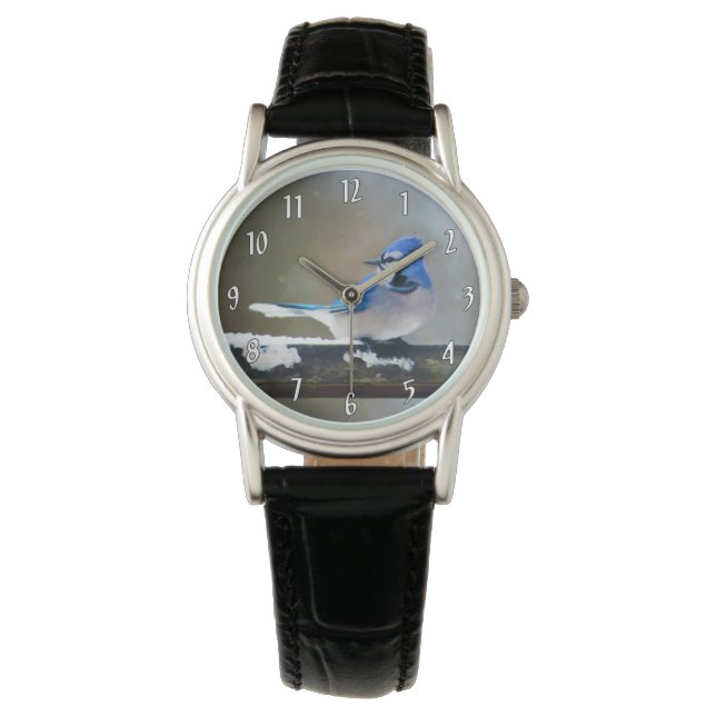 Blue Jay Painting - Original Bird Art Watch (Front)