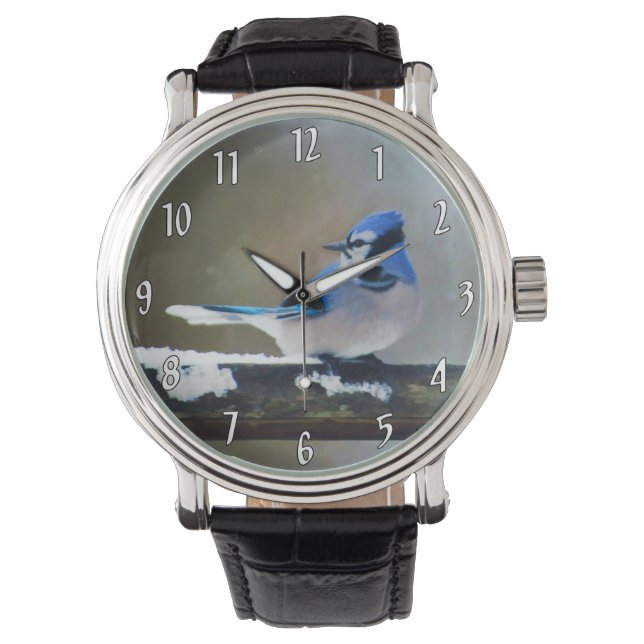Blue Jay Painting - Original Bird Art Watch (Front)