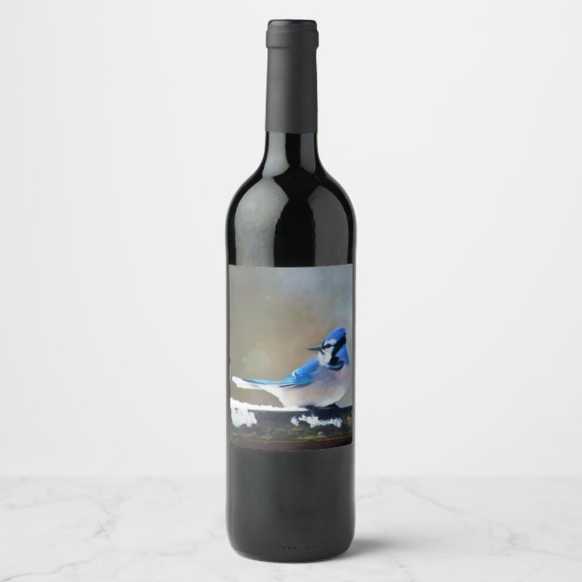 Blue Jay Painting - Original Bird Art Wine Label (Front)