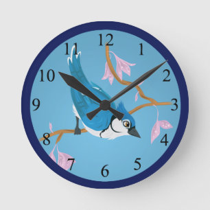 Blue Jay Round Clock