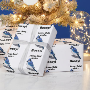Blue Jay Sassy Bold Bossy Bird Birthday Party Wrapping Paper
