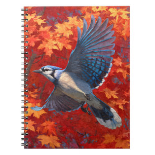 Blue Jay Soaring Autumn Maple Leaves Art Notebook