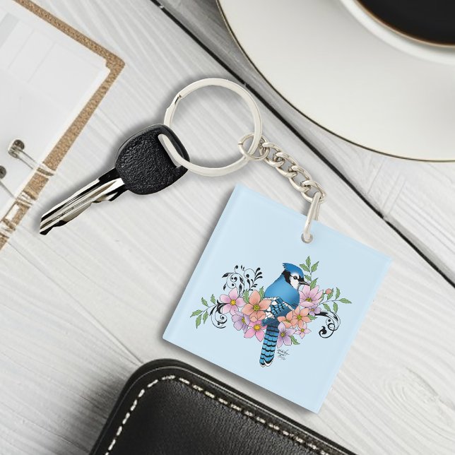 Blue Jay Spring flowers Business Logo Key Ring (Creator Uploaded)