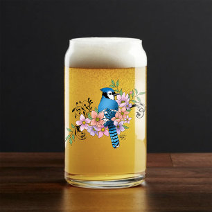 Blue Jay Spring Flowers Can Glass