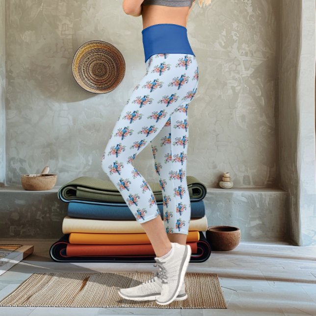 Blue Jay Spring Flowers Capri Leggings (Creator Uploaded)