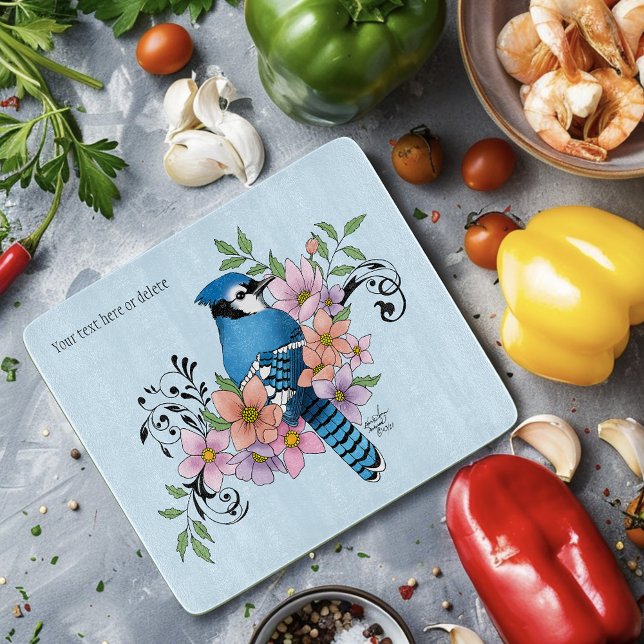 Blue Jay Spring Flowers Cutting Board (Creator Uploaded)