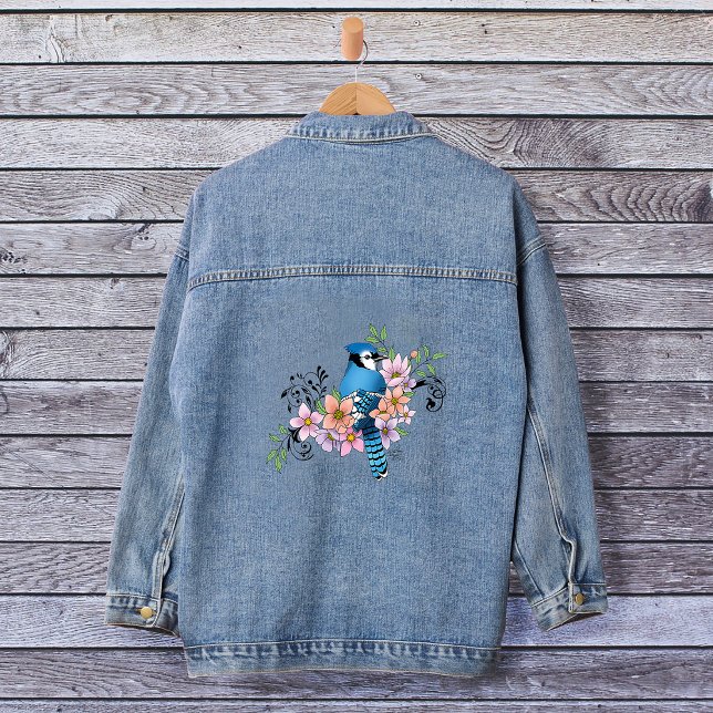 Blue Jay Spring Flowers Denim Jacket (Creator Uploaded)