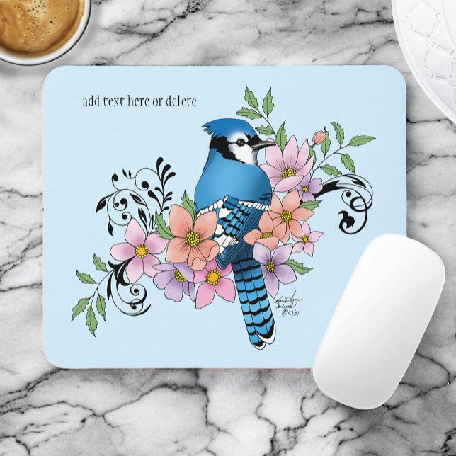 Blue Jay Spring Flowers Mouse Pad (Creator Uploaded)