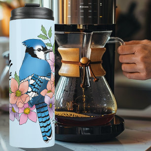 Blue Jay Spring Flowers Thermal Tumbler