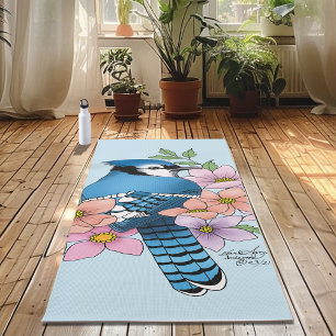 Blue Jay Spring Flowers Yoga Mat